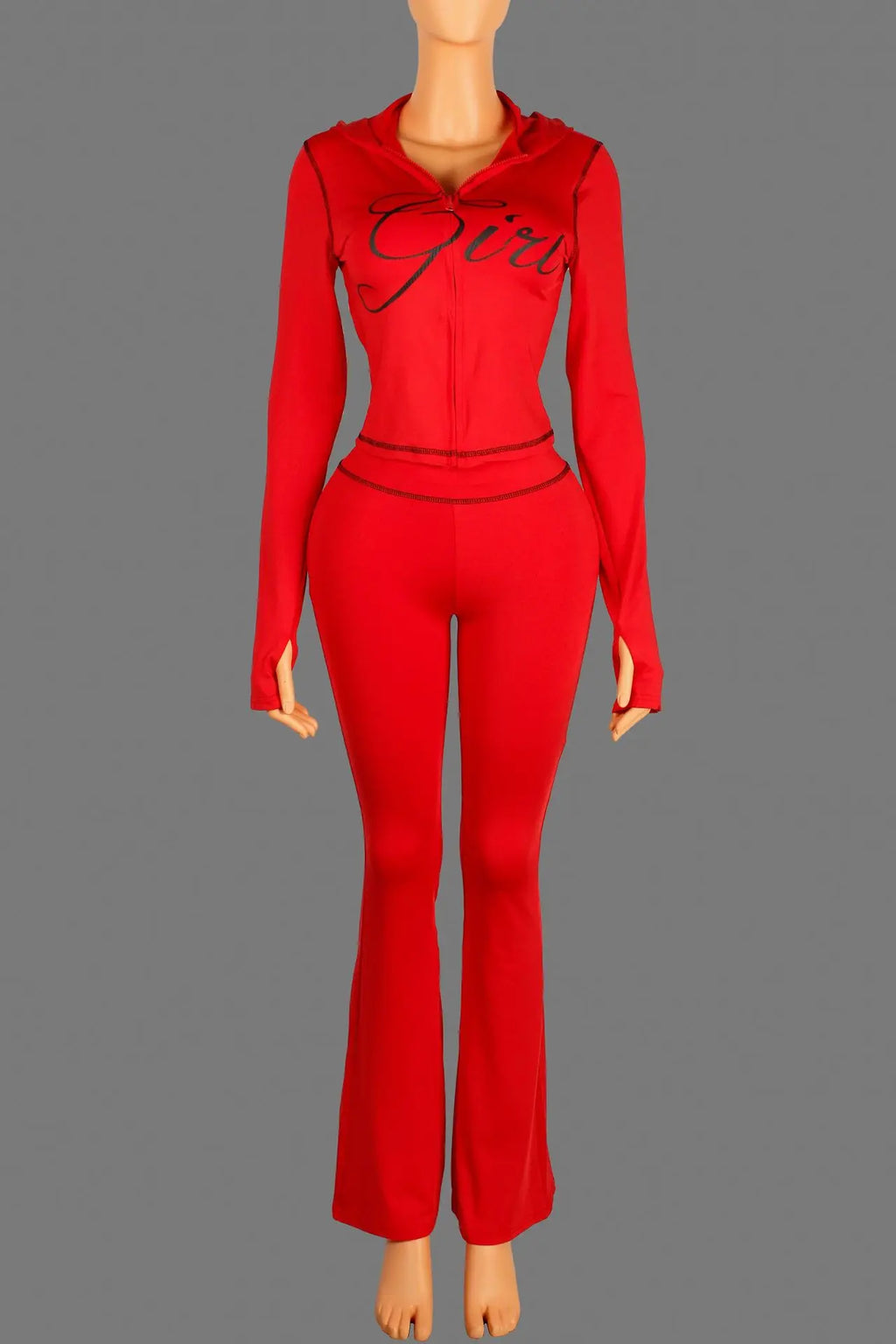 2026 New Women Ins Fashion Solid Color Sexy Straight Shoulder Contrast Stitch Long Sleeve 2 Piece Outfit