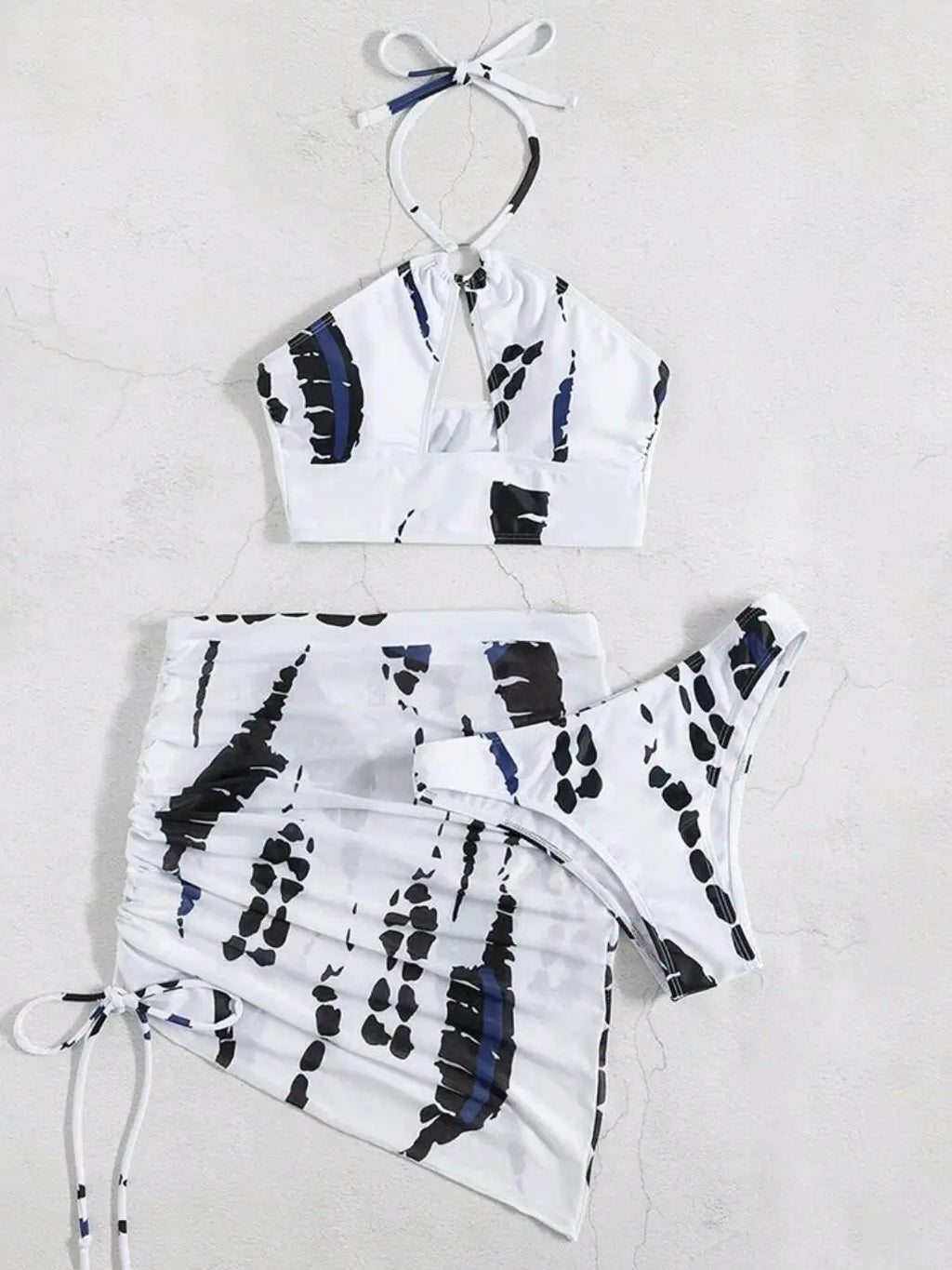 3 Pieces Thong Bikini 2026 Women Halter Swimwear Female Swimsuit With Skirt Beach Wear Printed Bathing Suit Summer Swimming