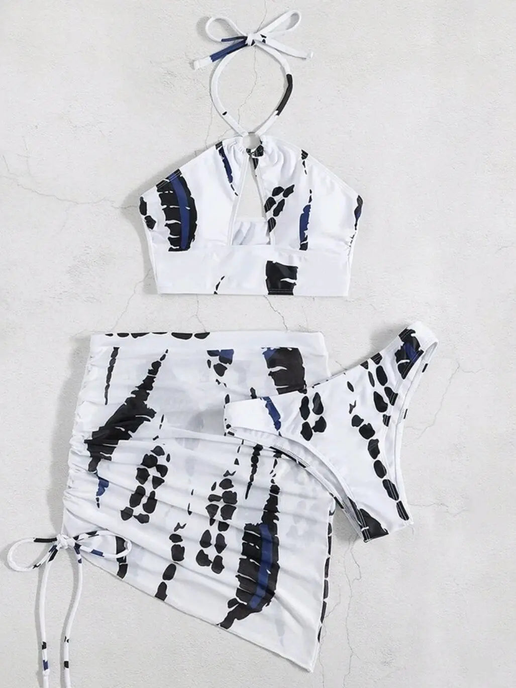 3 Pieces Thong Bikini 2026 Women Halter Swimwear Female Swimsuit With Skirt Beach Wear Printed Bathing Suit Summer Swimming