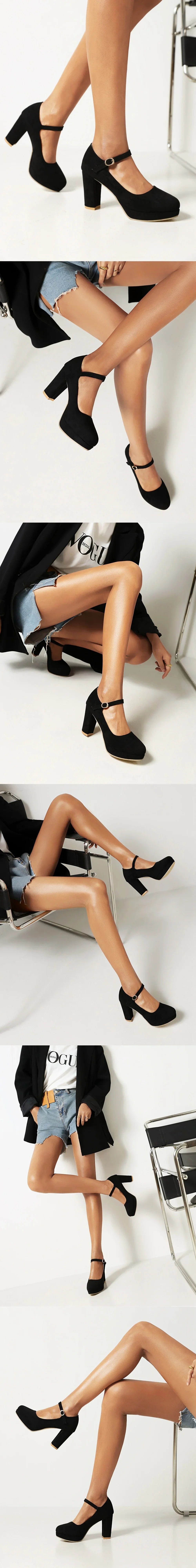 2026 Plus Size 33-45 Elegant Nude Ankle-strap Pumps Office Lady Classic Black High Heels Shoes Women Red Platform Party Shoes