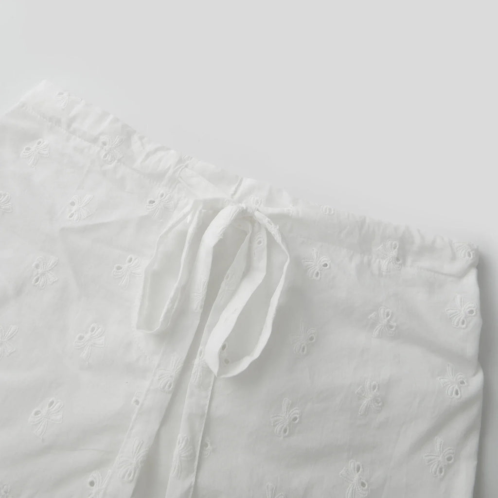 Women's Summer Shorts Drawstring Waistband Floral Eyelet Hollow White Lounge Shorts Casual