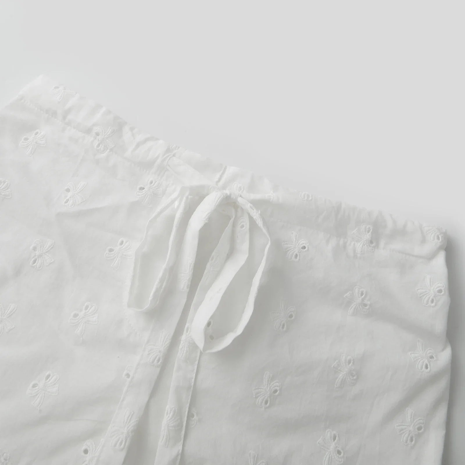 Women's Summer Shorts Drawstring Waistband Floral Eyelet Hollow White Lounge Shorts Casual