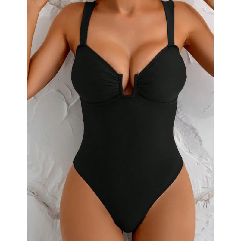 2026 Plain Ruched Swimsuit Women One Piece Solid Swimwear Female Beachwear Bathers Bathing Swimming Swim Bodysuit Summer