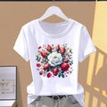 Summer 2026 Pure Cotton Women's T-shirts Print Various Beautiful Flowers Tops For Women Home Daily Loose And Slimming Design Top