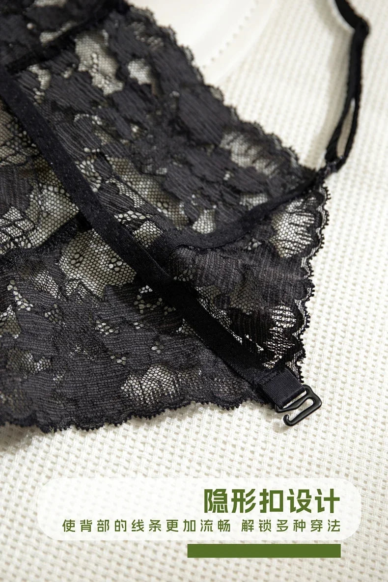 Summer French Lace Halter Bra Set Pure Sensual Beachwear Lightweight Mesh Bralette Backless Wirefree Comfort AU MOYISU Sexy Bra