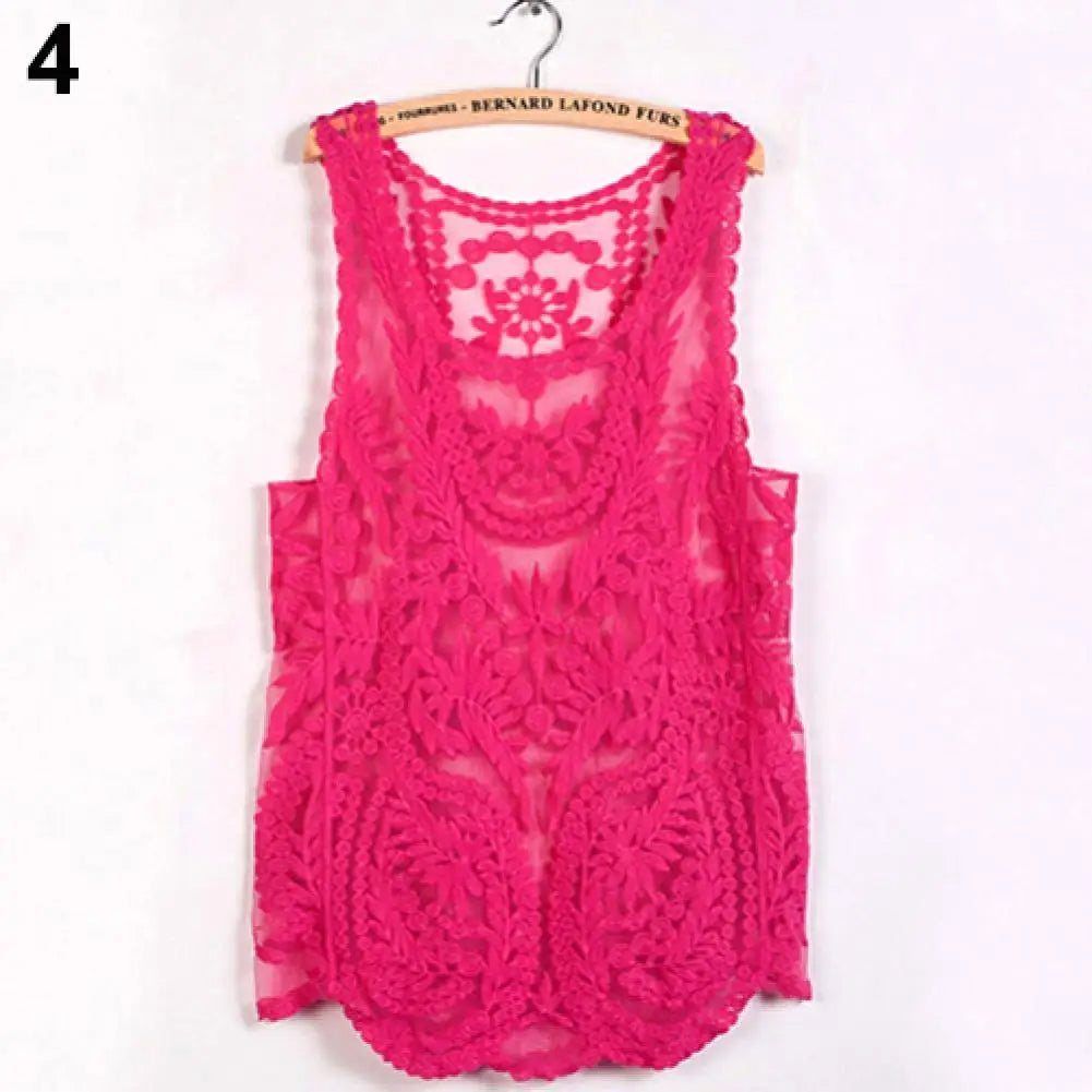 Women's Sleeveless Lace Tank Top Sexy Embroidery Hollow-out Floral Crochet Shirt Tank Tops for Women 2025