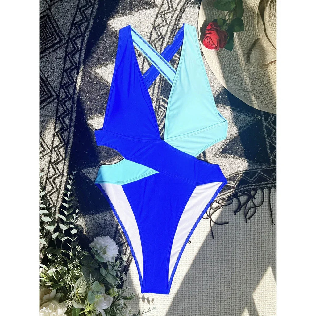 Scrunch Butt Swimsuits Deep V Neck Cross Backless One Piece Swimsuit Women Swimwear Female Monokini High Cut Bathing Suit Swim