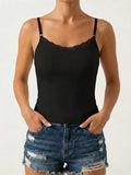 Lace neckline Women Sleeveless Camisole Built-in padding Adjustable thin straps Tank Top Summer Beathable Ladies Vest