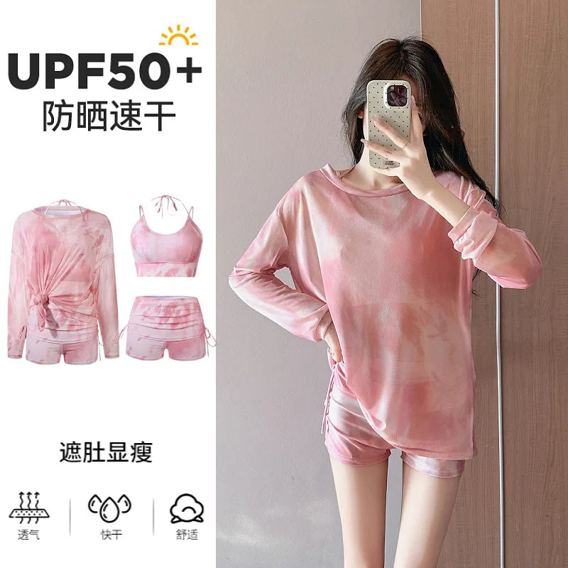 Two-piece swimsuit conservative three-piece set 2026 new slimming and flesh-covering long-sleeved hot spring swimwear