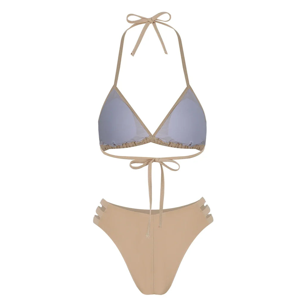 New Bandage Stripes Brazilian Bikini Swimwear Women's Swimsuit Two Piece Set Female Sexy Lace up Mujer Beachwear Summer