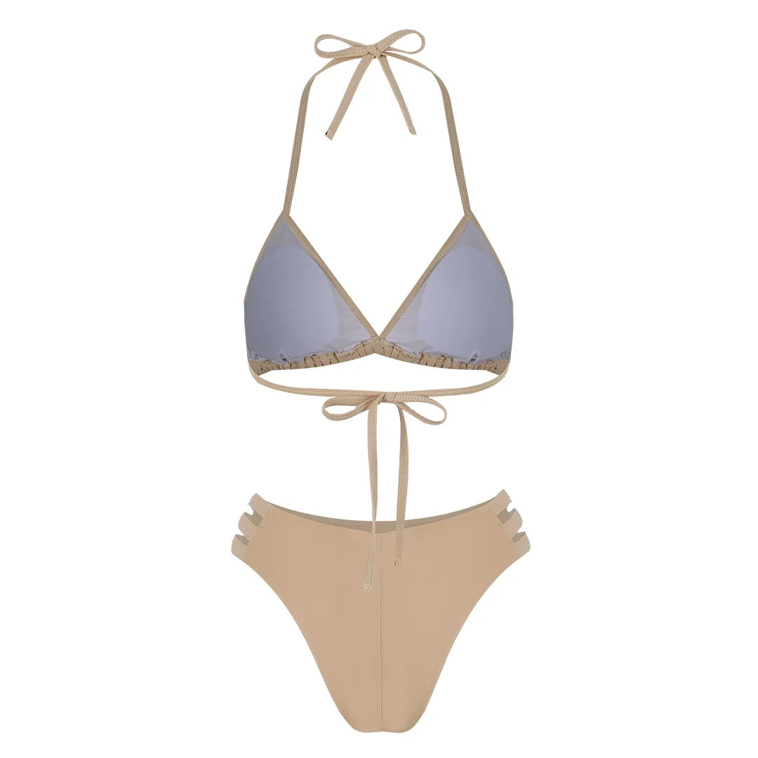 New Bandage Stripes Brazilian Bikini Swimwear Women's Swimsuit Two Piece Set Female Sexy Lace up Mujer Beachwear Summer