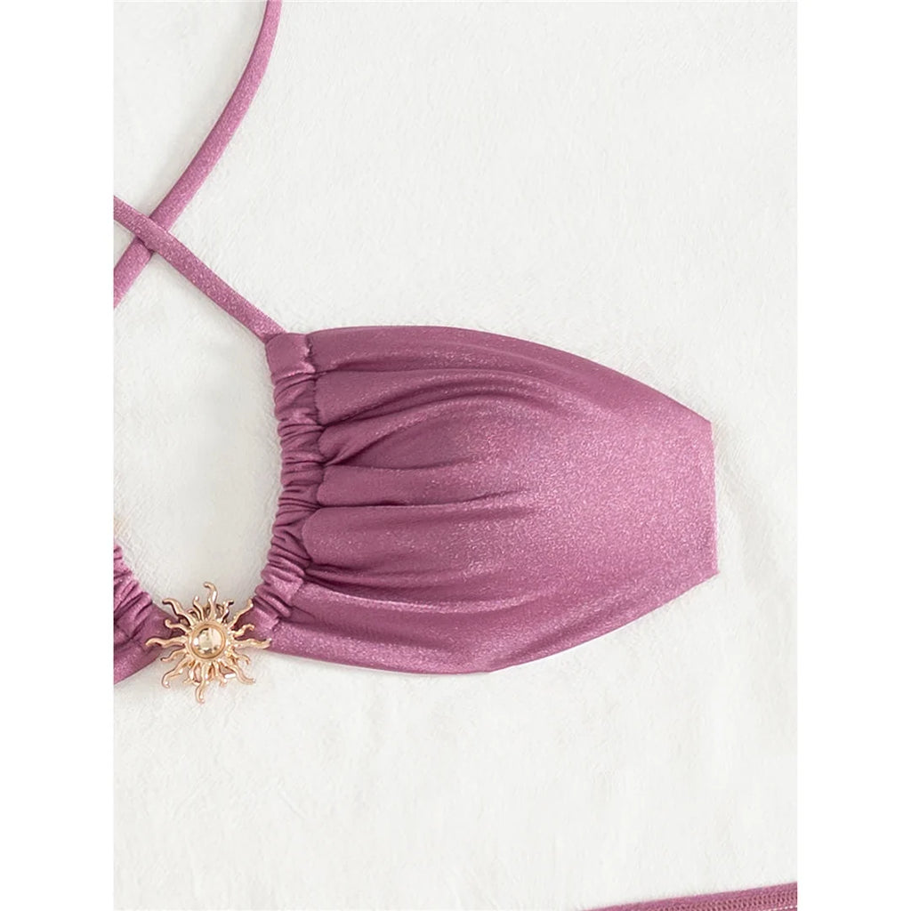 With Skirt Halter High Cut Strappy Bikini Female Swimsuit Women Swimwear Three-Pieces Bikini Set Bather Bathing Suit Swim V6398