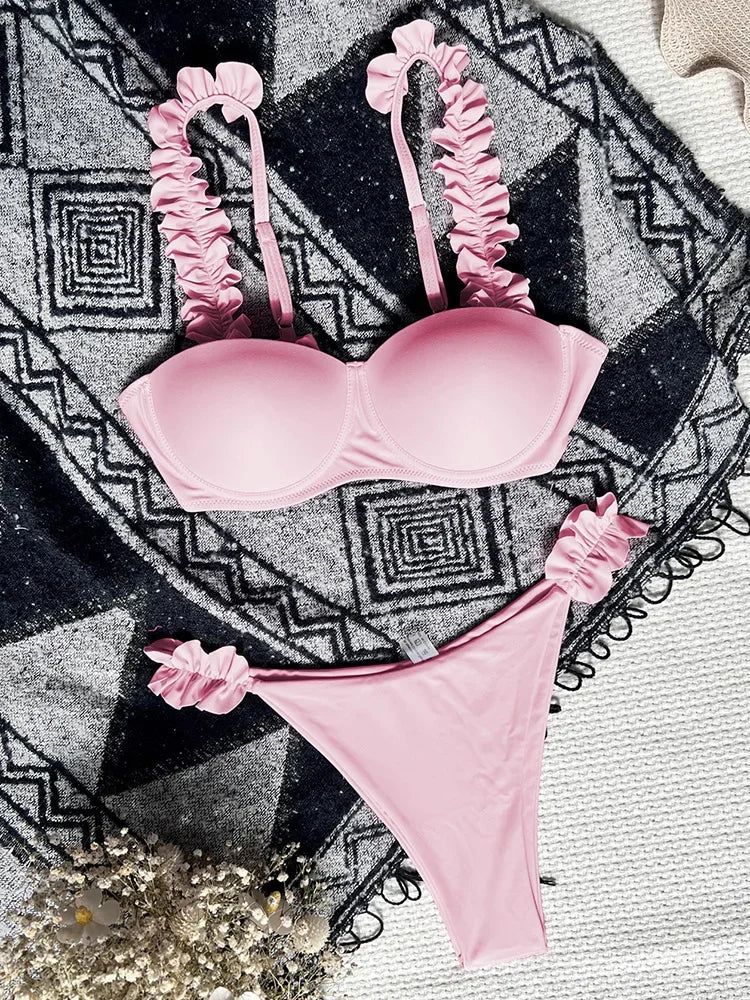 Push Up Ruffled Bikinis Underwired Bra Cup Bikini 2026 Women Swimsuit Female Swimwear Two Pieces Bikini Set Bathing Suit Swim