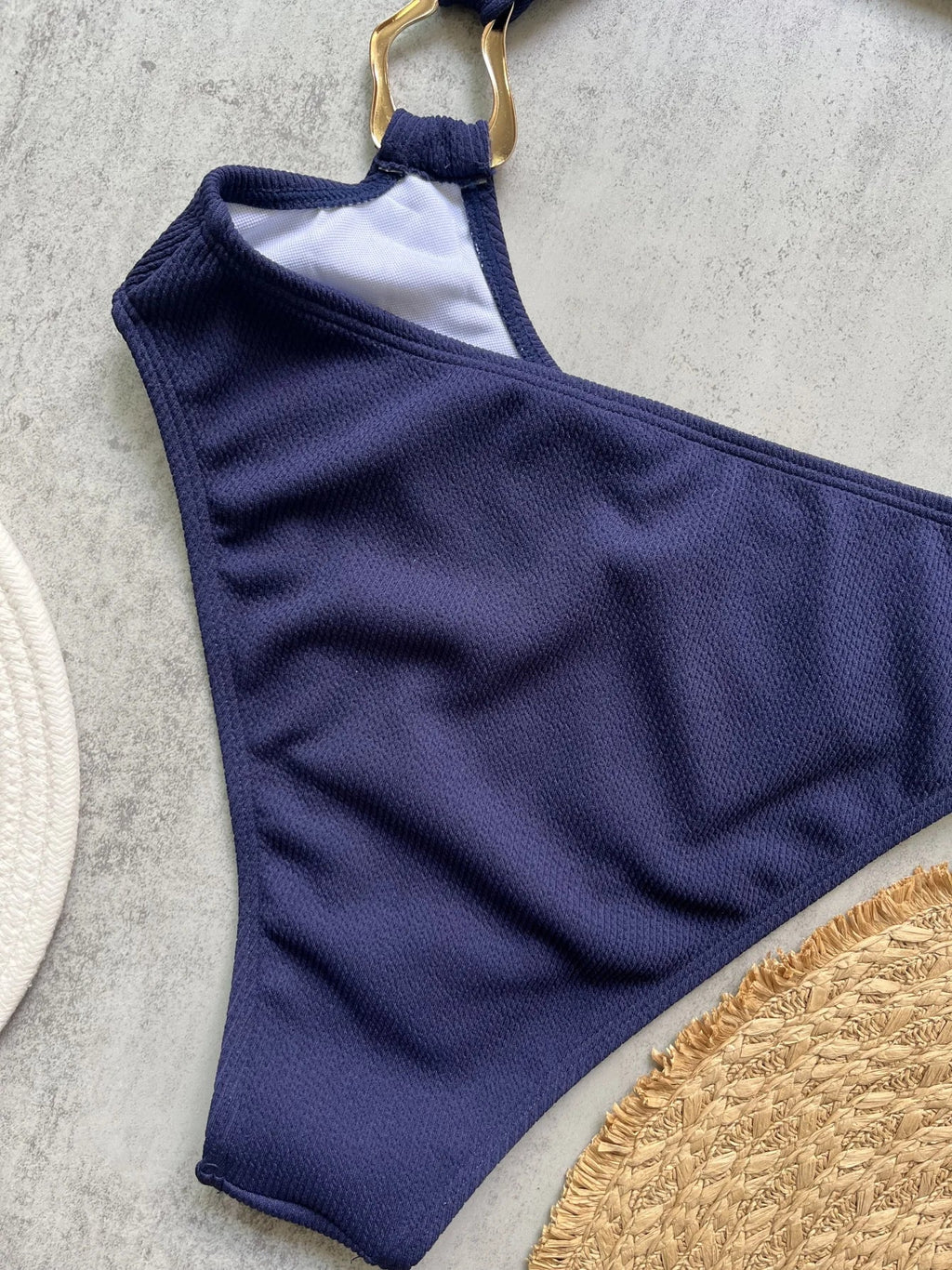 Women's One Piece Swimsuit Ring Cut Out Front High Cut Cheeky Bathing Suit Monokini Swimwear One Shoulder Ribbed Monokini