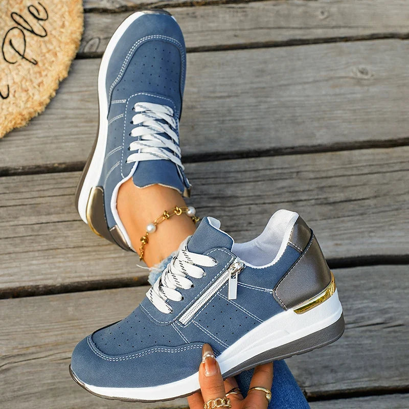 Plus Size 44 Platform Casual Sneakers for Women Lace Up Anti Slip Thick Sole Sport Shoes Woman 2026 Spring Zipper Walking Shoes