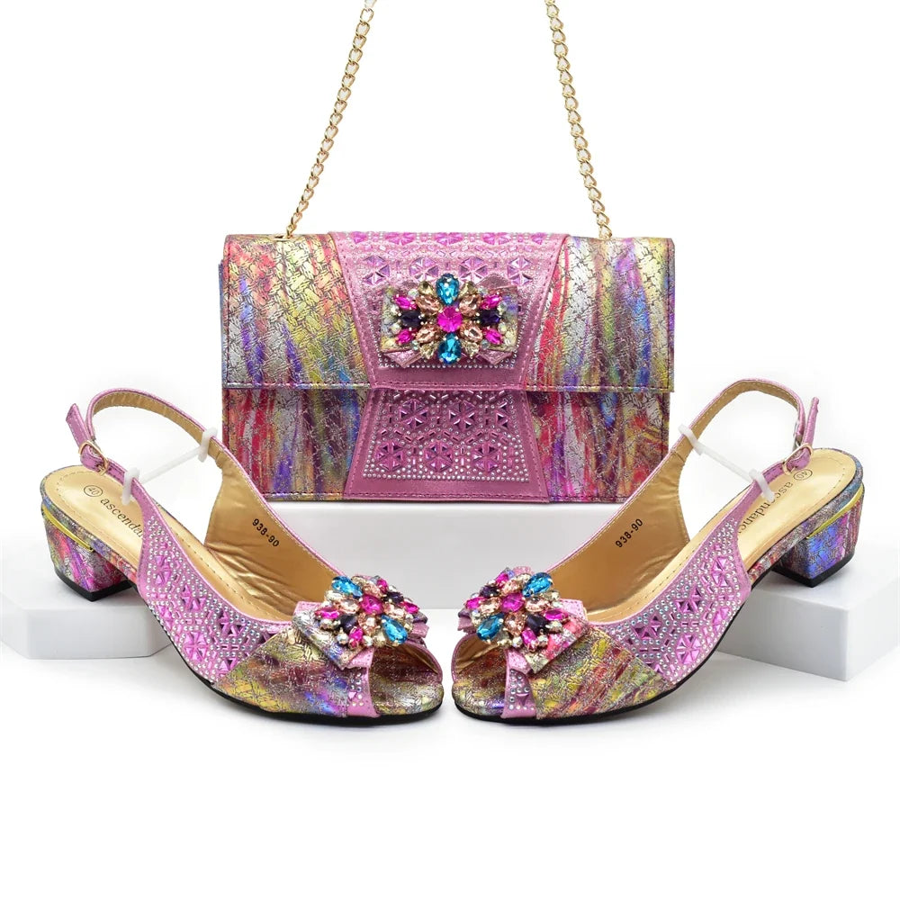 Doershow nice African Shoes And Bag Matching Set With BLUE Hot Selling Women Italian Shoes And Bag Set For Wedding  HFG1-1
