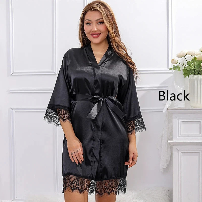 Women Ice Silk Pajamas Robes Sleepwear Nightgowns Nightdress Red Black L XL Lace Smooth Soft Comfortable Casual Pure Color