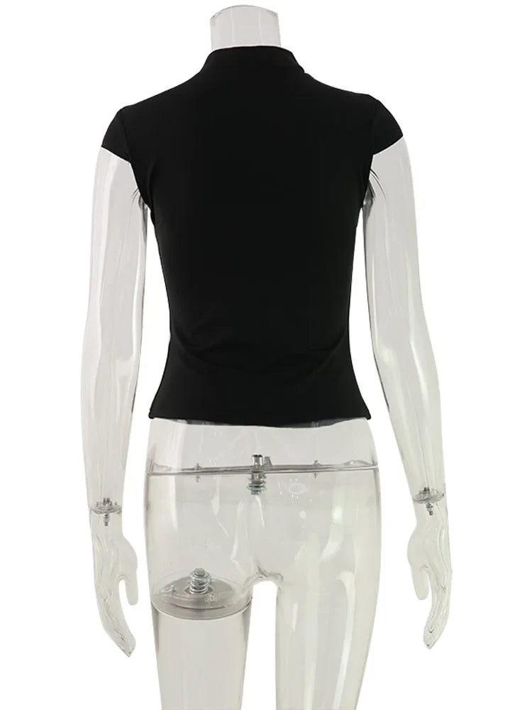 Ahagaga Fashion Women's Summer Club T-Shirt Tops Versatile Waist-cinching Chest Hollow Out Short Sleeves Y2k Sexy Female Casual