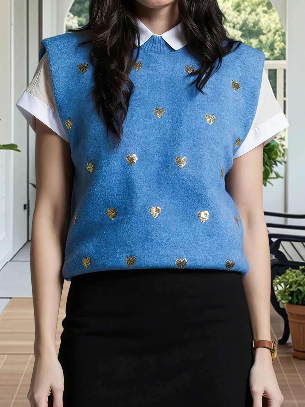 Women Sleeveless Crew Neck Heart Loose Tank Top Fashion Sweater Spring Summer Knit Vest Streetwear