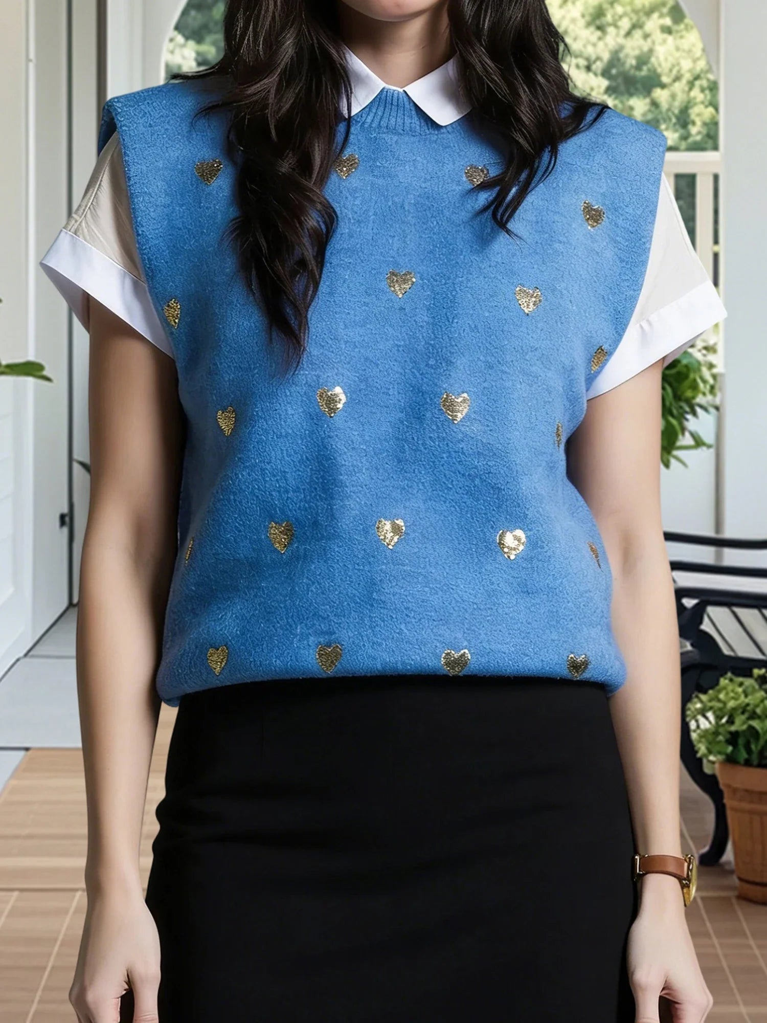 Women Sleeveless Crew Neck Heart Loose Tank Top Fashion Sweater Spring Summer Knit Vest Streetwear