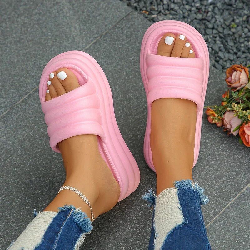 Chunky Platform Slippers for Women 2024 Summer Comfort Soft Sole Beach Shoes Slides Woman Thick Bottom Non-Slip Sandals Ladies