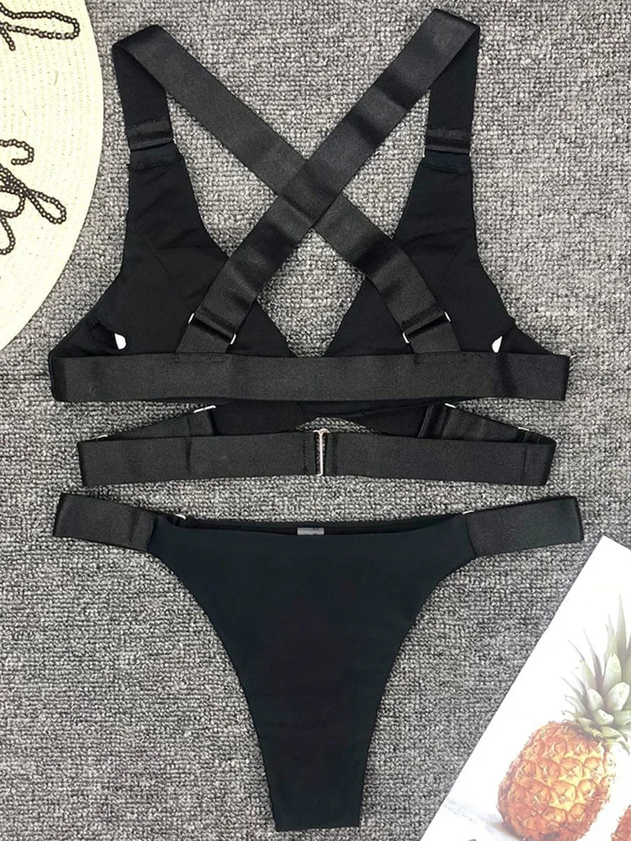 Sexy Adjustable Buckle Bandage Vevlet Bikini 2025 Women Swimsuit Female Bikinis Swimwear Two Pieces Bikini Set Bathing Suit Swim
