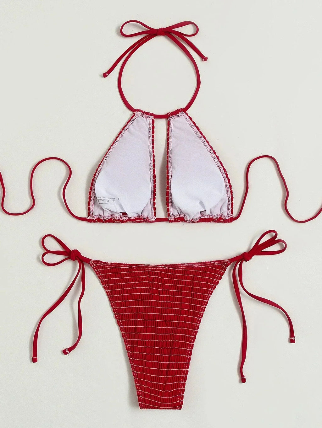 2025 Halter Tie Side Hollow Out Smocked Bikini Women Swimsuit Female Swimwear Two Pieces Bikini Set Swim Bathing Suit Beach Wear