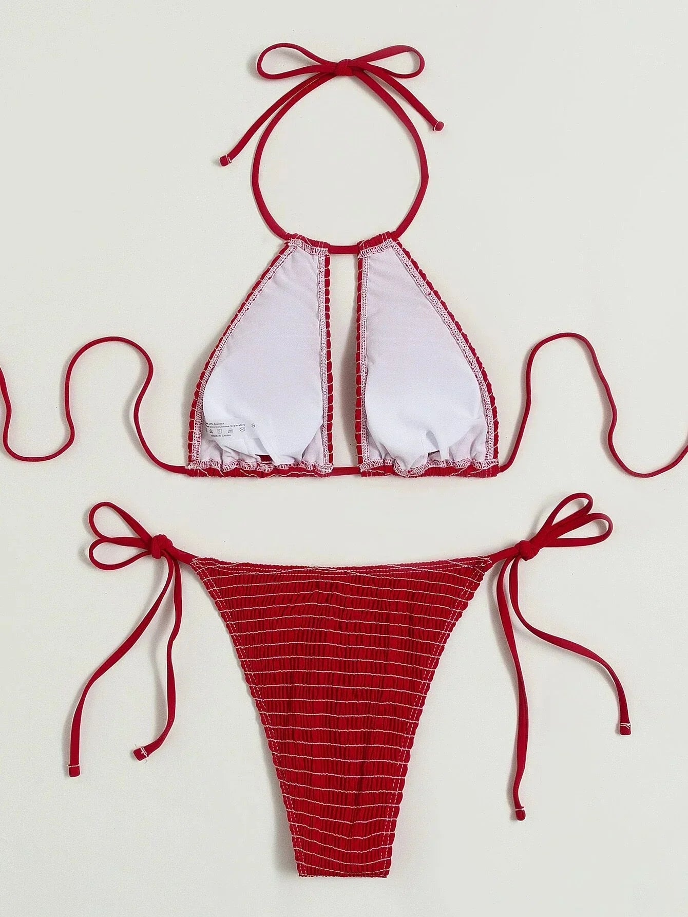 2025 Halter Tie Side Hollow Out Smocked Bikini Women Swimsuit Female Swimwear Two Pieces Bikini Set Swim Bathing Suit Beach Wear