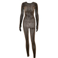 FDYOUI Sexy See-through Bodysuit Women's Long Sleeve Night Club Overalls Black Streetwear Lady Chic One Piece Party Jumpsuits
