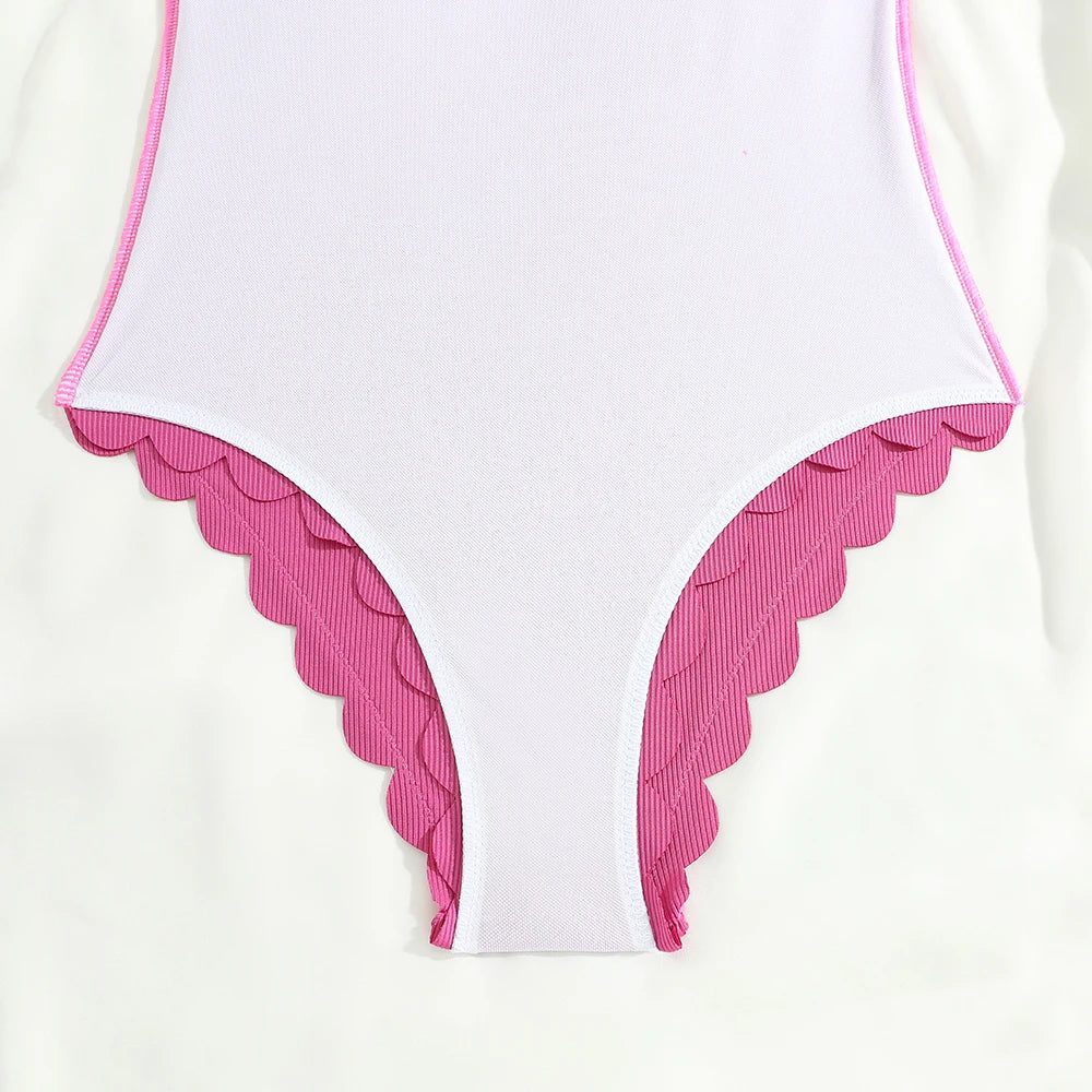2026 Sexy Ruffle Swimsuit One Piece Solid Swimwear Women Bathers Bathing Swimming Swim Suit Female Beachwear XXL