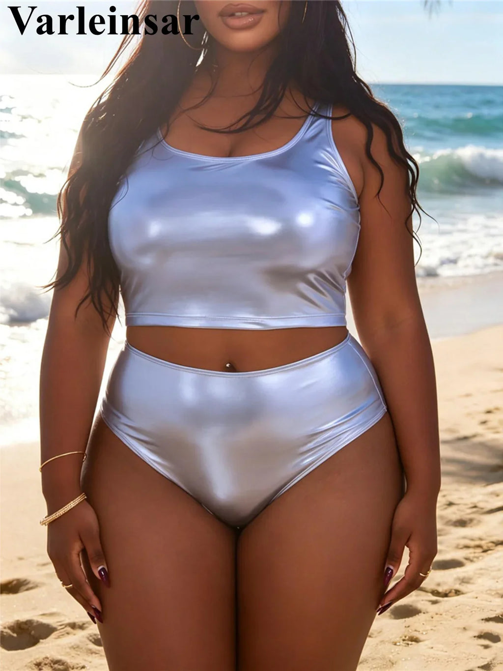 0XL-4XL High Waist Bikini Large Size Swimwear Plus Size Women Swimsuit Female Two-Pieces Bikini Set Bather Bathing Suit V8200