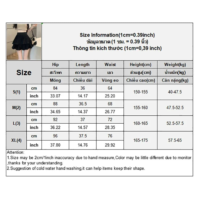 Double-layered Solid Colour High Waist A-line Hundred Mini Cake Skirt Including Safety Trousers Anti-glare Bustier Pleated Skirt