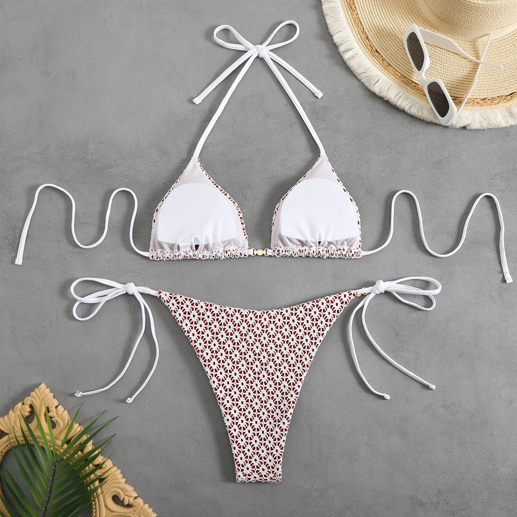 2026 Halter String Bikinis Sexy Triangle Swimsuit Women Plaid Swimwear Female Bathers Bathing Swimming Swim Suit Beachwear