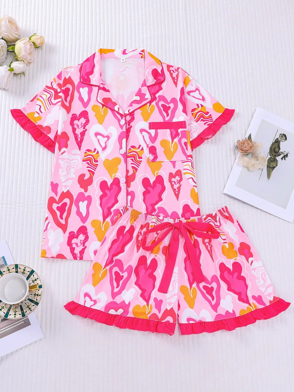 Women's Sleepwear Summer Dopamine Style Pajama Set Loungewear Ladies Pajamas Comfortable Casual Lapel Pajamas Shorts Set