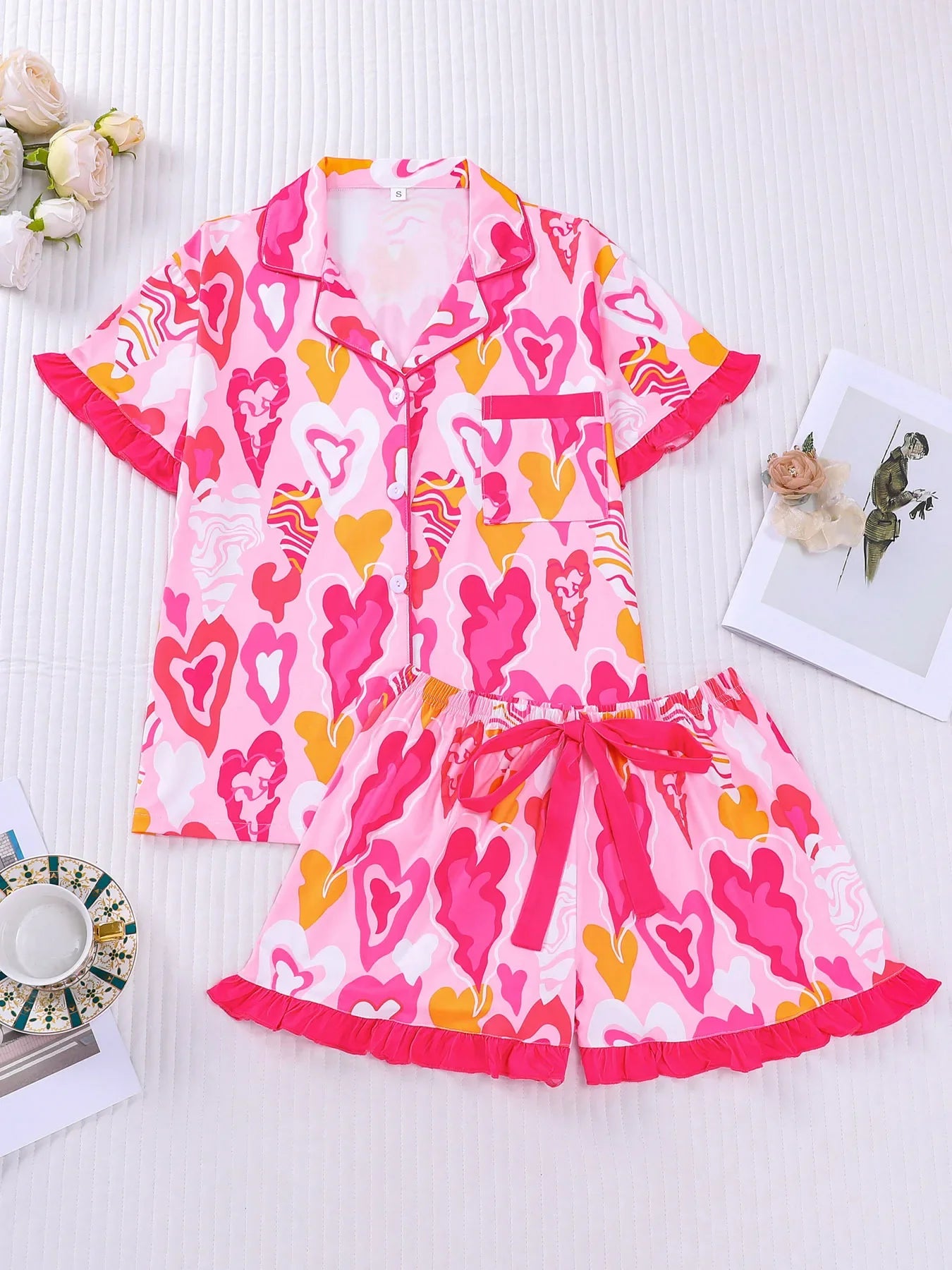 Women's Sleepwear Summer Dopamine Style Pajama Set Loungewear Ladies Pajamas Comfortable Casual Lapel Pajamas Shorts Set