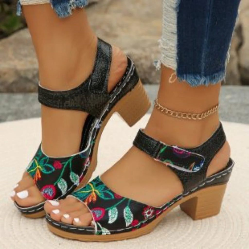 Women's Peep Toe Hihg Heel Sandals 2026 Gladiator Shoes Chunky Heel Platform Women's Sandals Flower Ladies Heeled Shoes