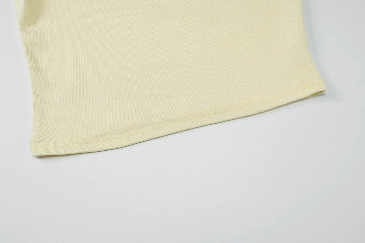 Woman Clothing Letter Print Short T-shirts Y2K Streetwear 2026 Summer O-neck Slim Fit Crop Tops Vacation Beach Tees Light Yellow