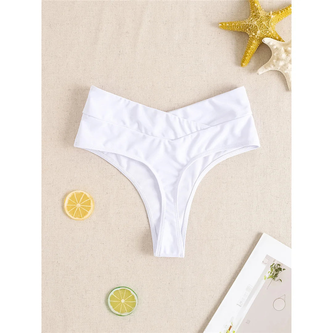 S - XL High Waist High Leg Cut Bikini Bottom Swim Brief Women Swimwear Female Bather Brazilian Tanga Panties Underwear V7095