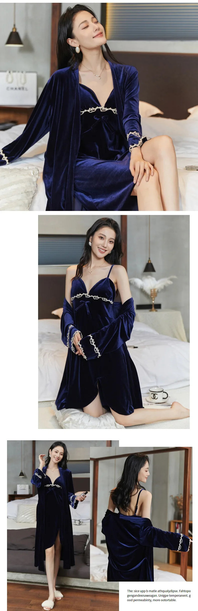 Gold velvet pajamas, autumn and winter sexy suspender nightgown, nightgown set with chest pad, large size home clothes