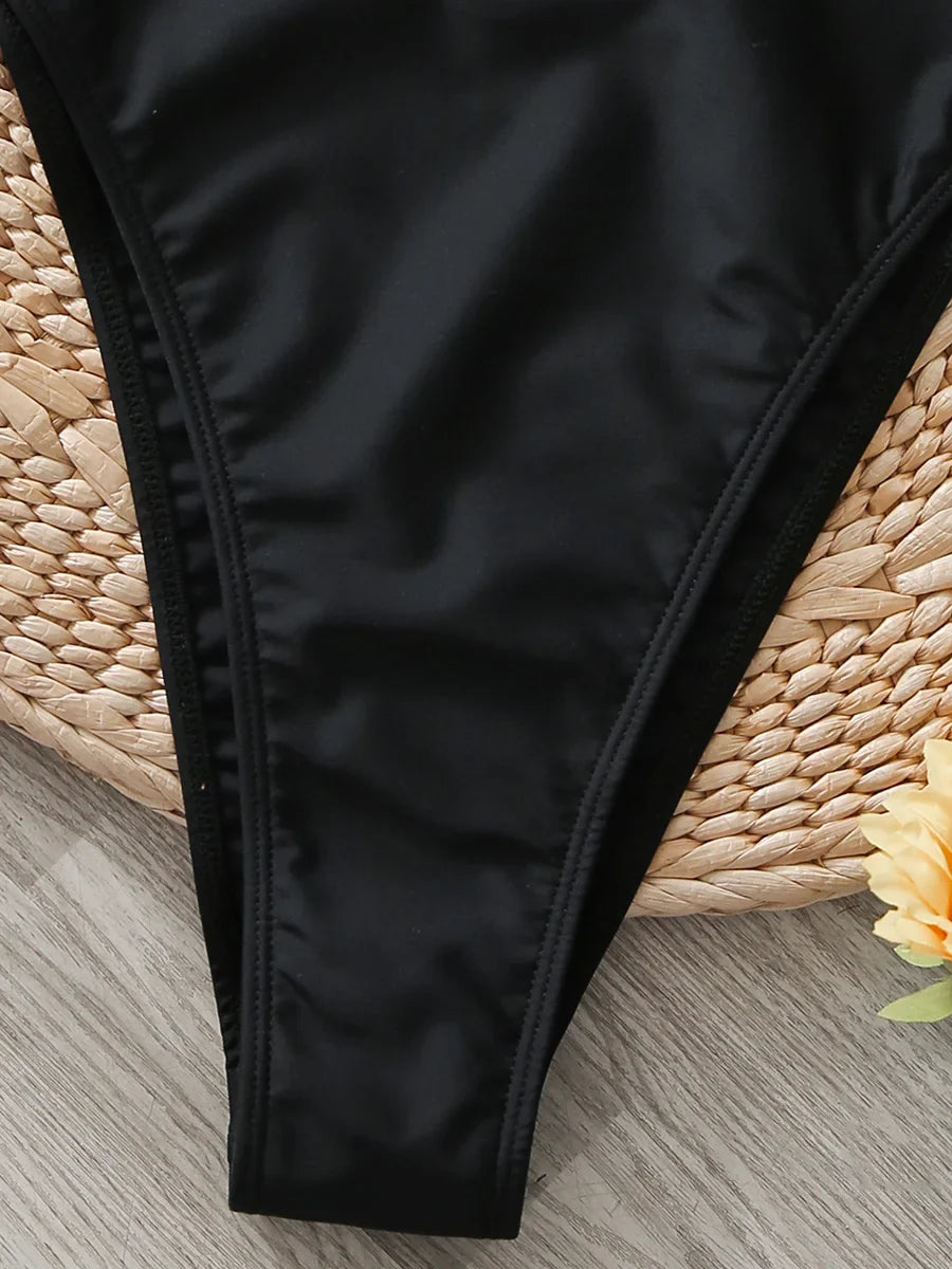 S - XL Splicing High Leg Cut One Piece Swimsuit Women Swimwear Female Underwired V-Bar Bather Bathing Suit Swim Beach Bodysuit