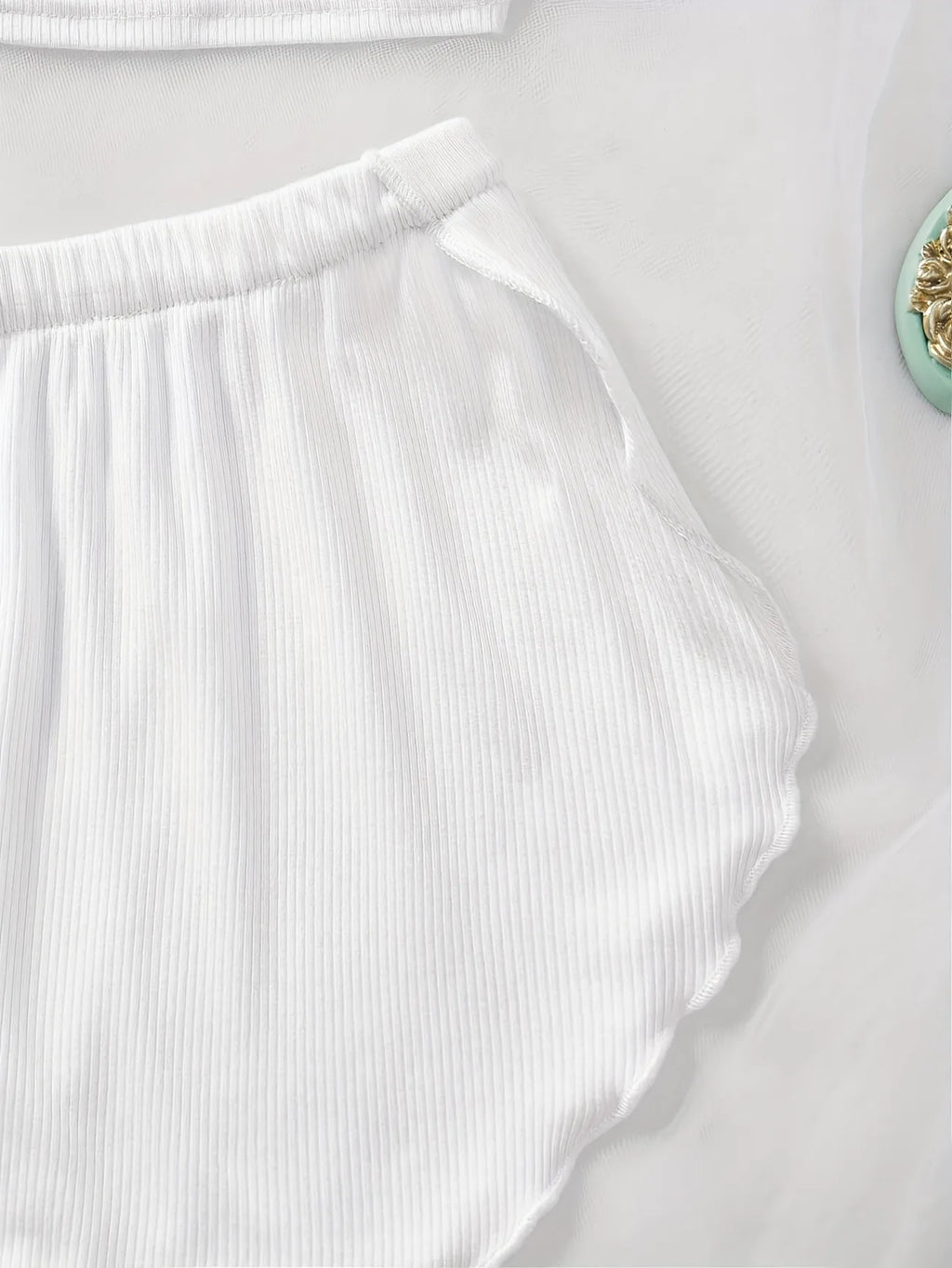 Women's Pajama Set Solid Color Camisole Crop Top and Ruffle Shorts, Sleeveless Soft Sleepwear, Summer Loungewear Outfit