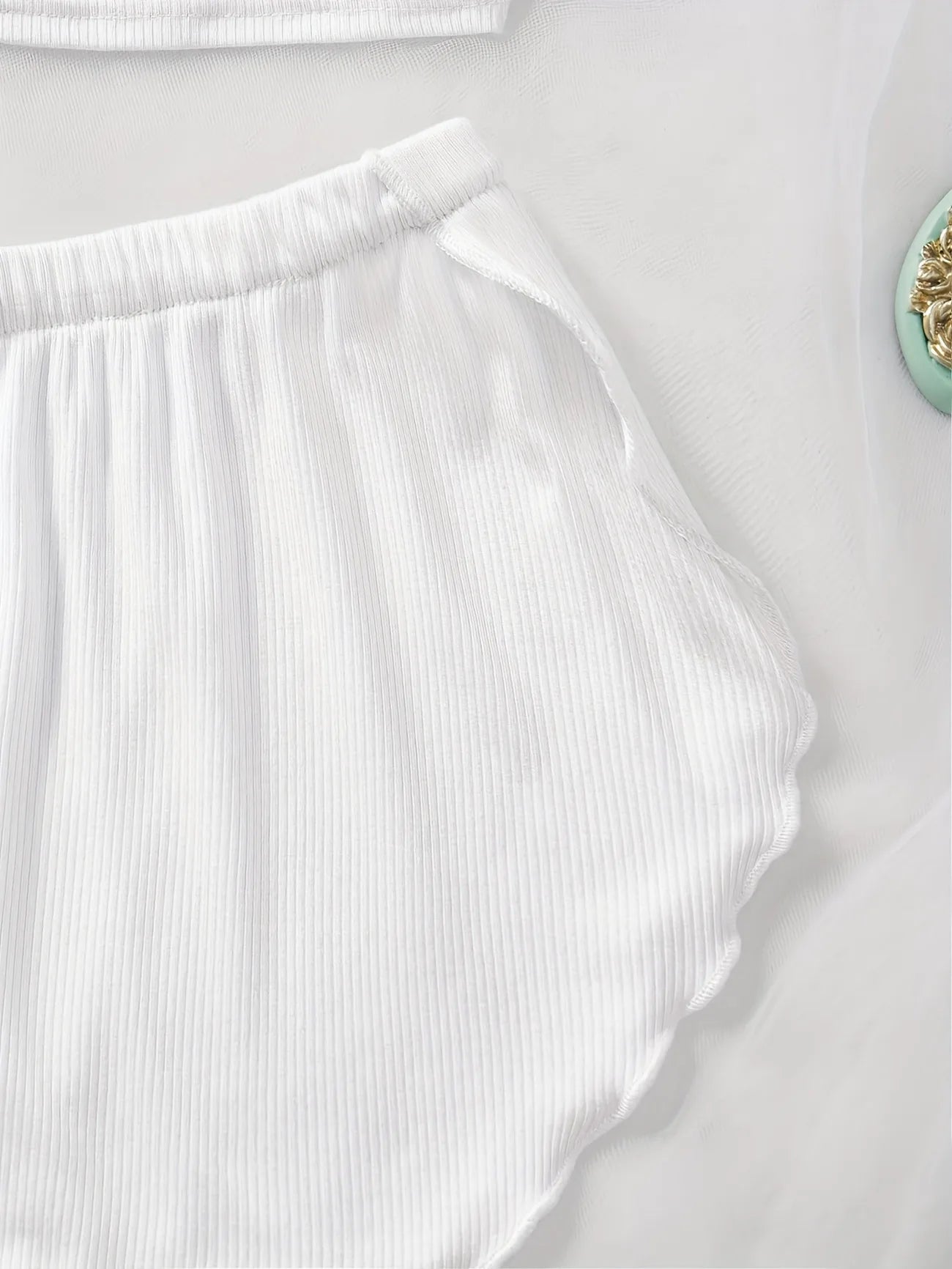 Women's Pajama Set Solid Color Camisole Crop Top and Ruffle Shorts, Sleeveless Soft Sleepwear, Summer Loungewear Outfit