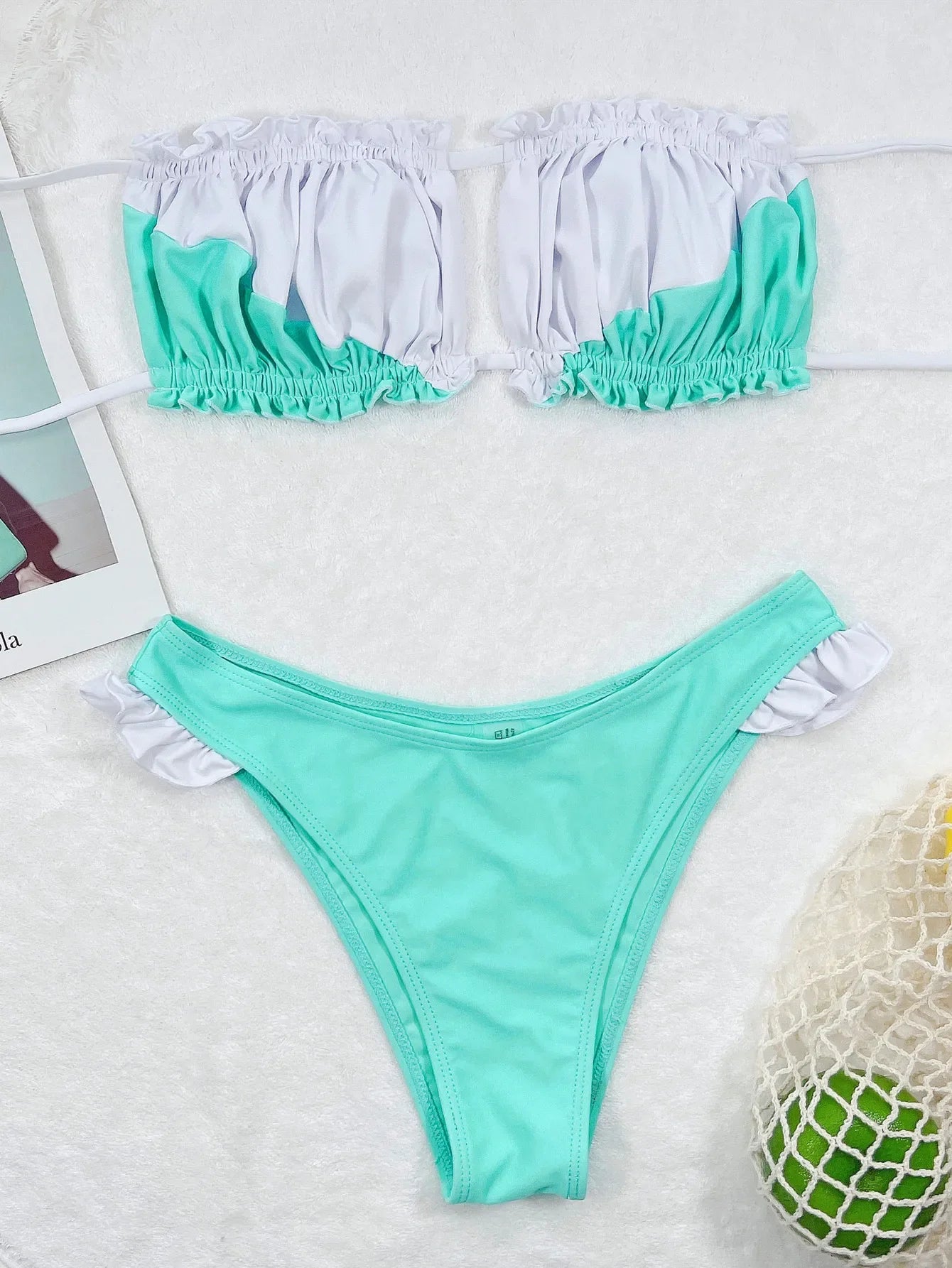 2026 New Sexy Bikini Bandeau Women Swimwear Swimsuit Pleated Hollow Patchwork Frill Bikinis Set Bathing Suit Beach Bikini Female