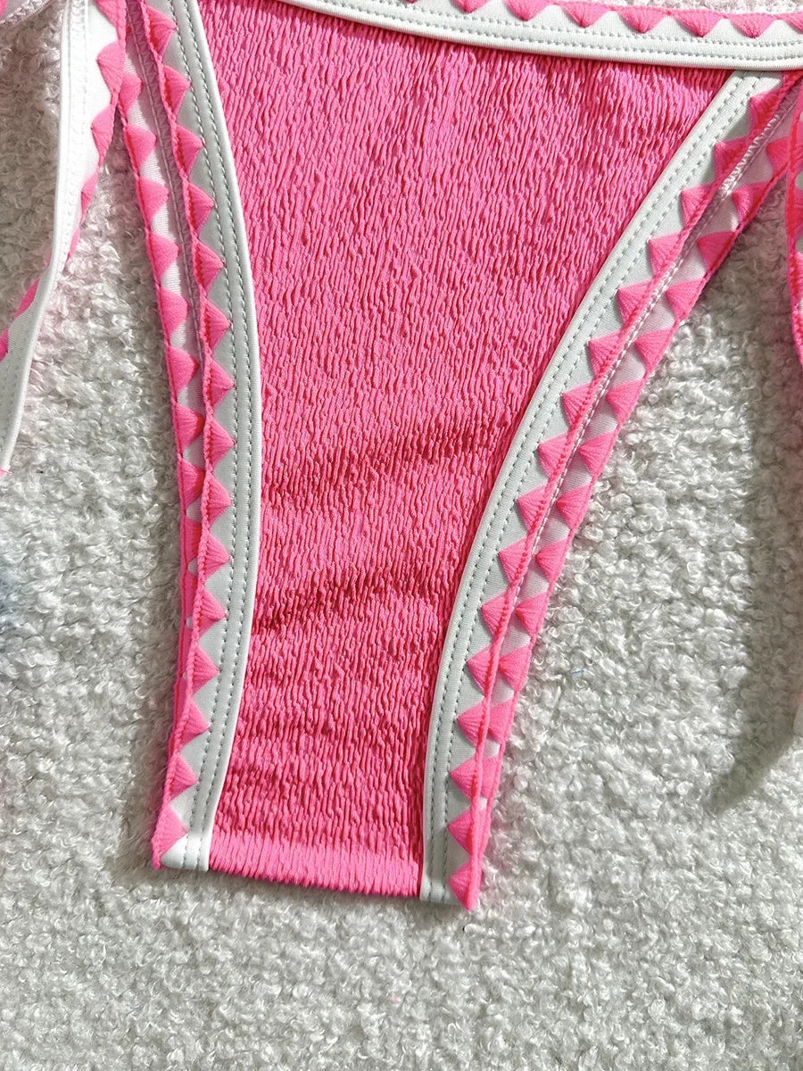 Splicing Wrinkled Pleated Bikinis 2025 High Cut Bikini Women Swimwear Female Swimsuit Two-pieces Bikini Set Bathing Suit Swim