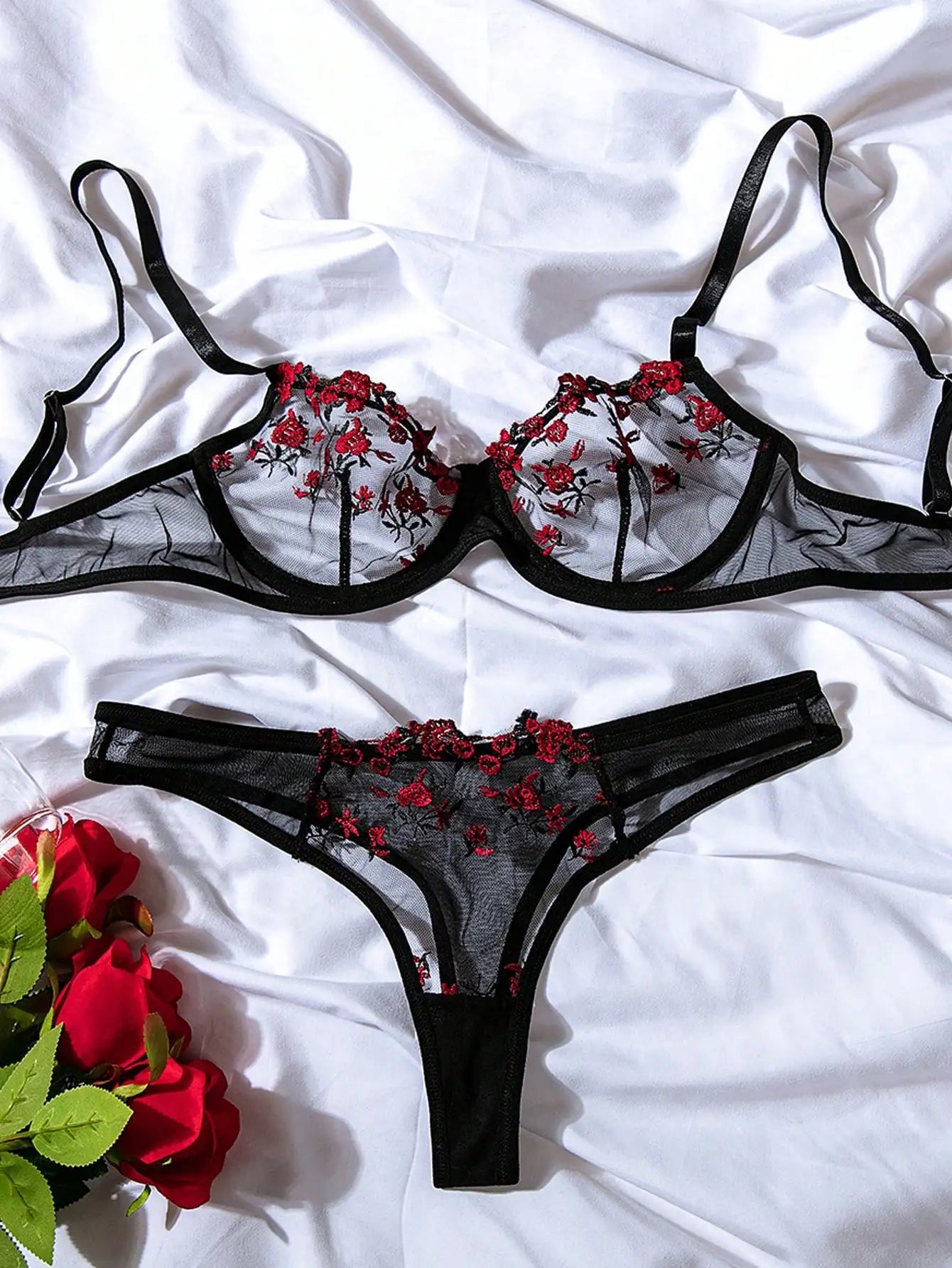 Fairy Bra Set Women Bralette 2-Piece Underwear Sets Floral Embroidery Steel Ring Bra And Panty Set