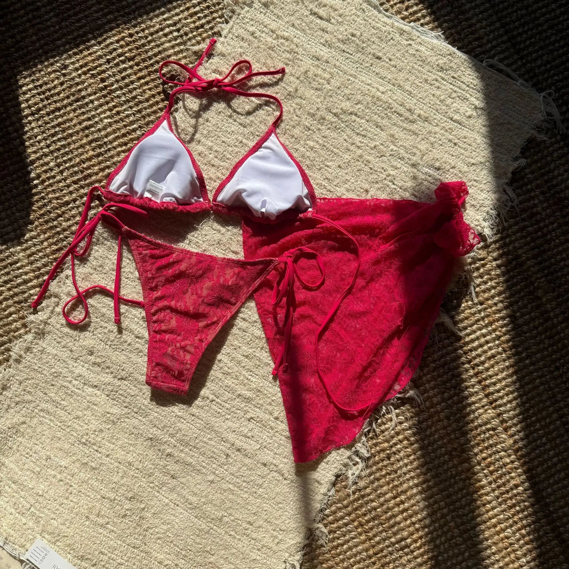 with Mesh Sarong Lace Halter High Cut Bikini Female Swimsuit Women Swimwear Three-pieces Bikini Set Bathing Suit Swim Beachwear