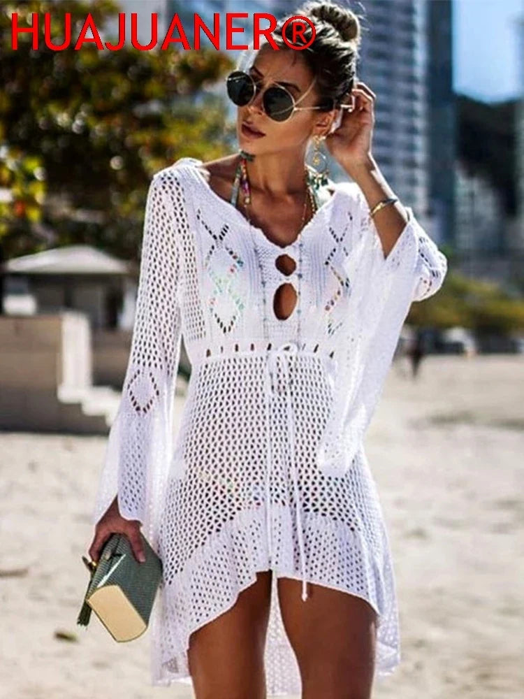 Sexy Cover Up Bikini Women Swimsuit Cover-up Beach Bathing Suit Beach Wear Knitting Swimwear Mesh Beach Dress Tunic Robe