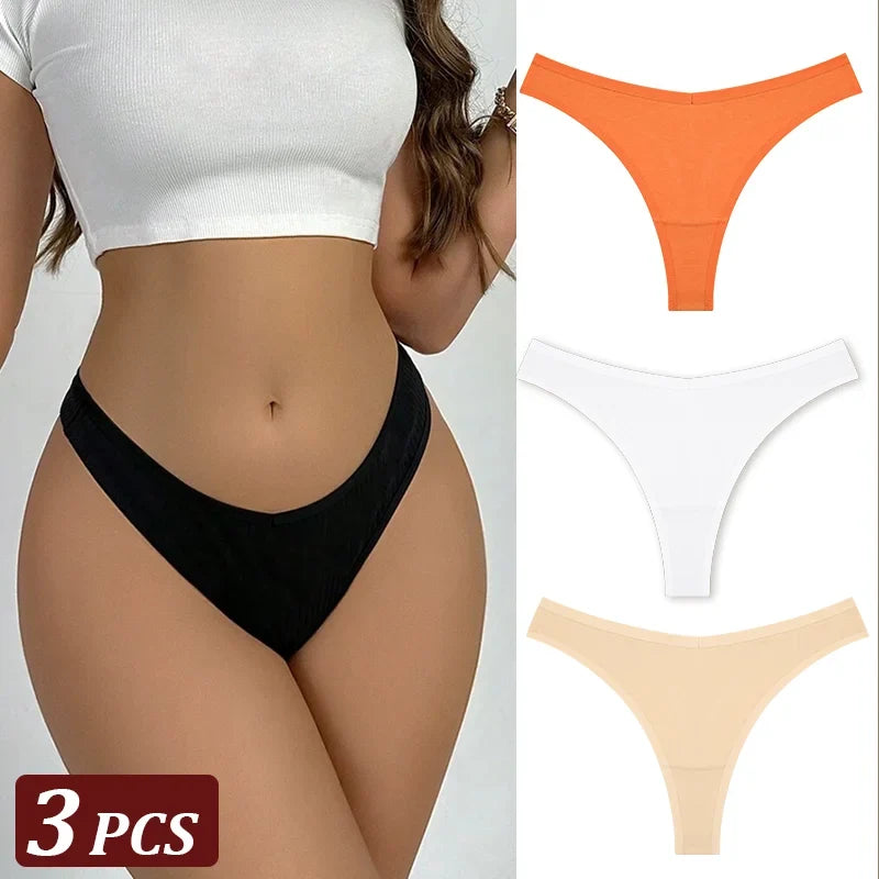 3PCS Seamless Thong Cotton Women Thin Strap Low Waist High Flexibility Panties Sexy Underwear Ladies Briefs T-back Soft Women