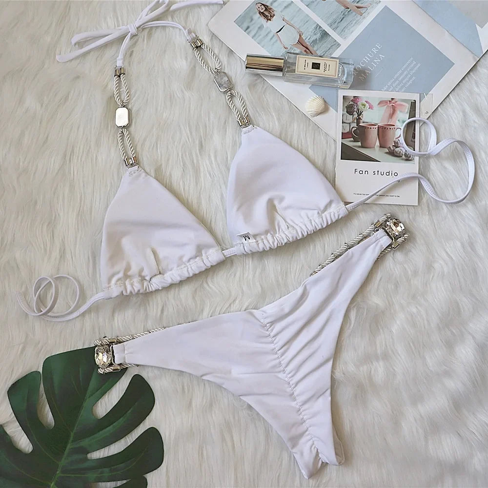 DEKA Diamond Bikini Set Brazilian Rhinestones Halter Women Swimwear Female Swimsuit Two-pieces Bikini Bather Bathing Suit Swim
