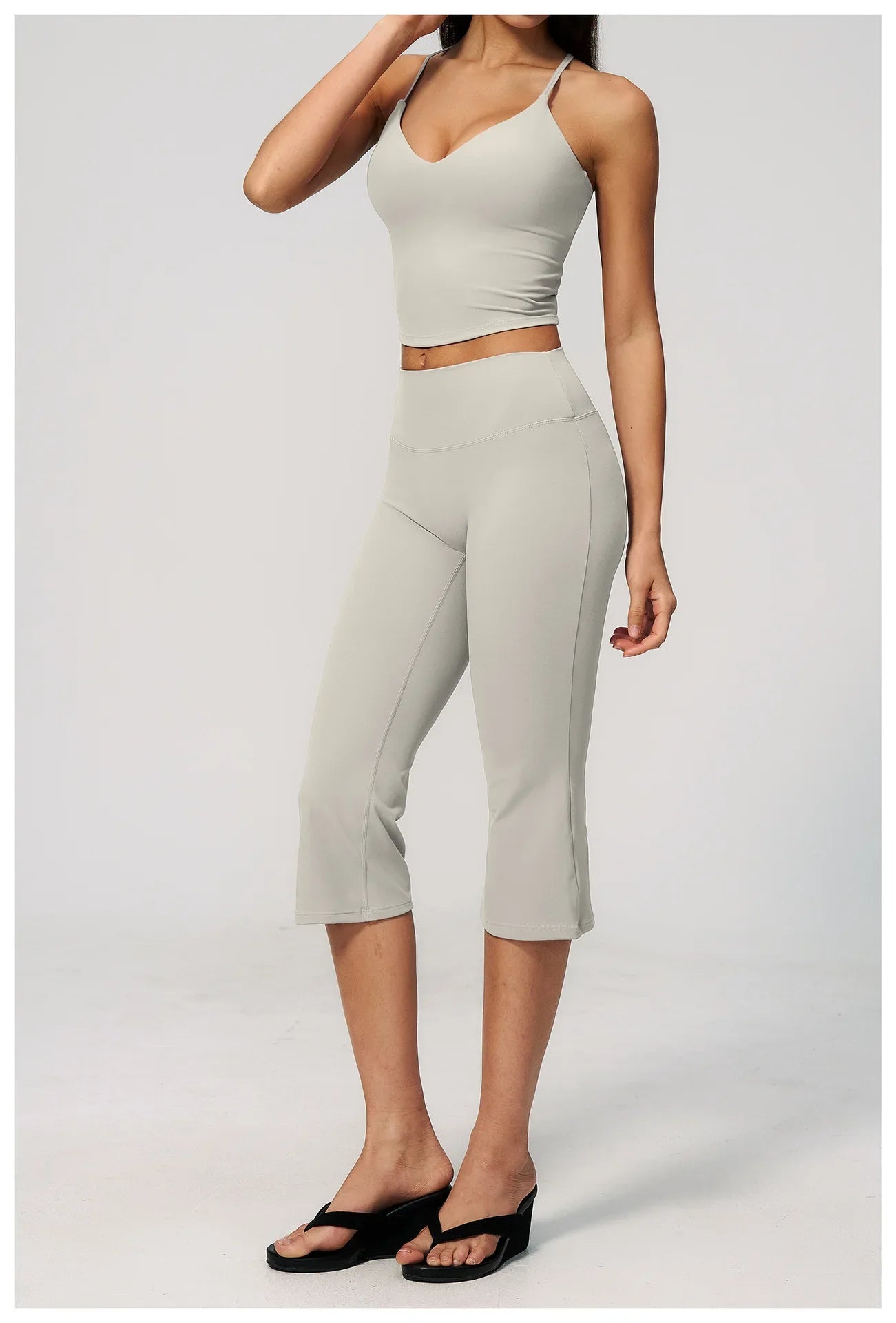 Summer New Yoga Clothing Women Solid V Neck Slim Sports Tank Top Athletic Wear High Waist Butt Lift Mid Pants Gym Fitness Suits